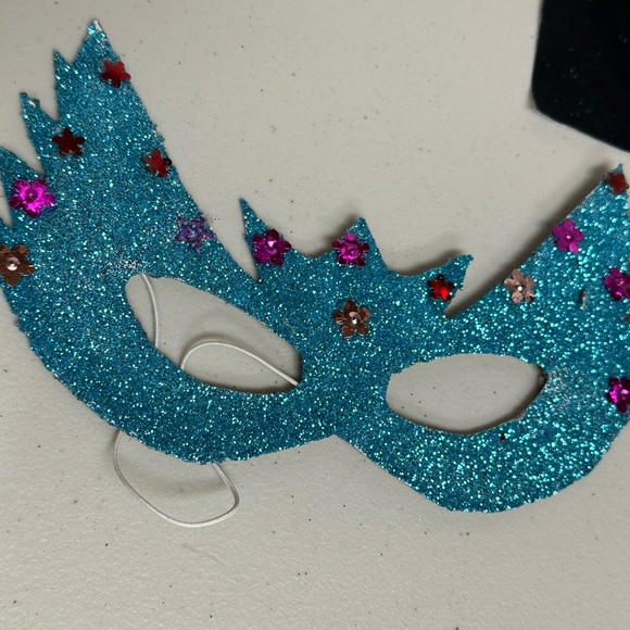 Glittered Turquoise Masquerade Face Mask - Picture 3 of 9